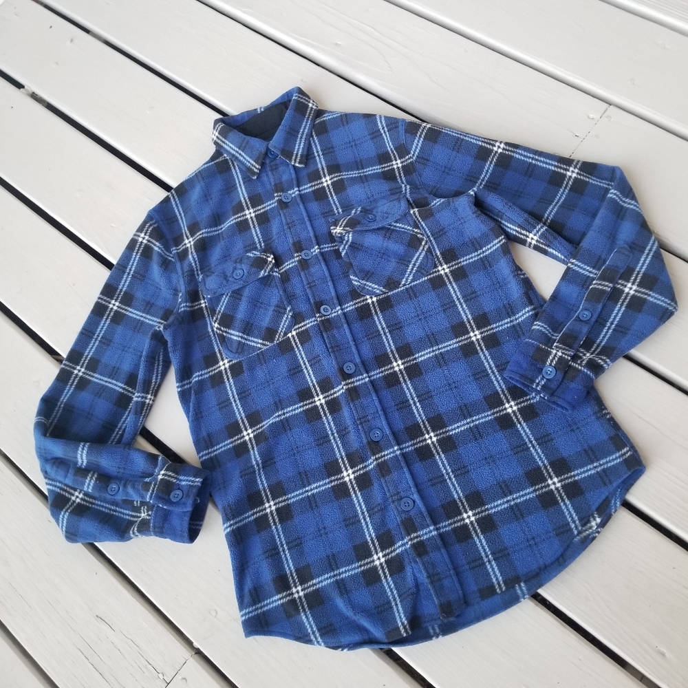 S WARM fleece blue plaid button up top/jacket.